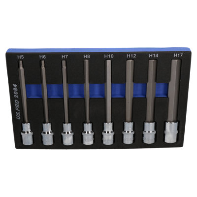 1/2in Drive Allen Hex Key Sockets Extra Long 140mm 8pc Set