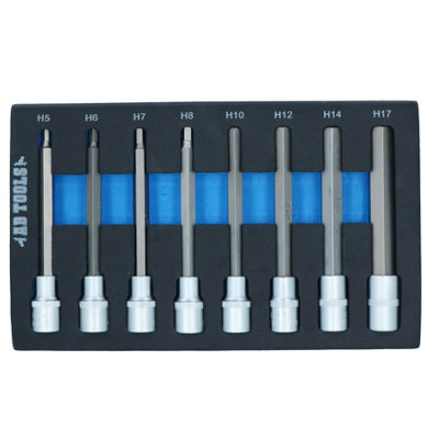 1/2in Drive Allen Hex Key Sockets Extra Long 140mm 8pc Set
