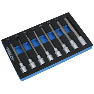1/2in Drive Allen Hex Key Sockets Extra Long 140mm 8pc Set
