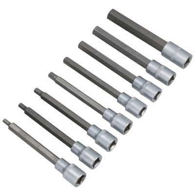 1/2in Drive Allen Hex Key Sockets Extra Long 140mm 8pc Set