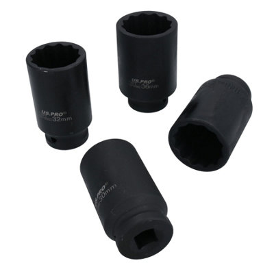 CASOMAN 1/2'' Drive Deep Spindle Axle Nut Impact Socket Set, 6 Point