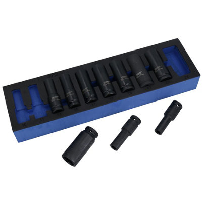 1/2in Drive Metric Deep Impact Impacted Sockets 6 Sided 10mm-24mm 10pc