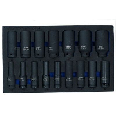1/2in Drive Metric Deep Impact Impacted Sockets 6 Sided 10mm-32mm 16pc