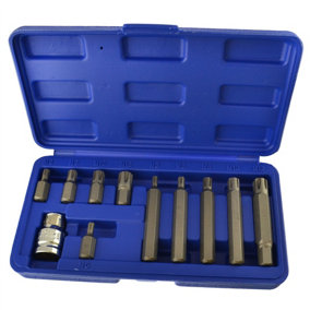 1/2in Drive Ribe Bit Socket Set M5 - M12 Short (30mm) And Deep (75mm) 11pcs Set