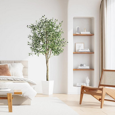 VIAGDO Olive Tree Artificial Indoor 6.23ft Tall Fake Potted Olive Silk Tree With Planter Large Faux Olive Branches And Fruits Artificial Tree For Home Office Living Room Decor Indoor, 1728 Leaves