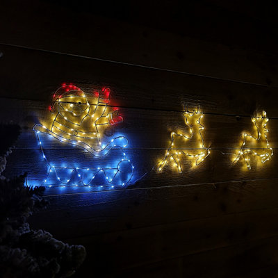 1.2m Flashing Chasing Christmas Santa Sleigh and Reindeer with 190 Red White and Blue Pin Wire LED
