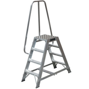 1.2m Heavy Duty Double Sided Fixed Step Ladders Safety Handrail & Wide Platform