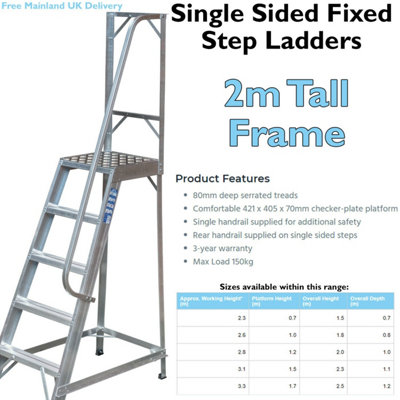 1.2m Heavy Duty Single Sided Fixed Step Ladder with Handrail - Safe & Durable Access Solution