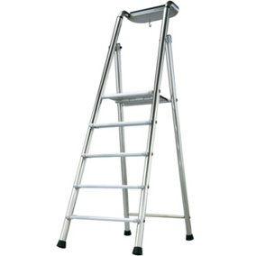 1.2m MAX STABILITY Platform Step Ladders 5 Tread Anti Slip Aluminium DIY Steps