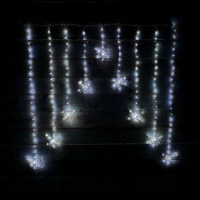 1.2m Premier Christmas Static Snowflake LED Silver Pin Wire V Curtain Lights in White