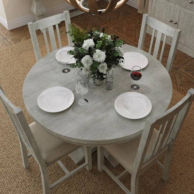 1.2M Round Dining Table Solid Reclaimed Pine Limewashed Finish