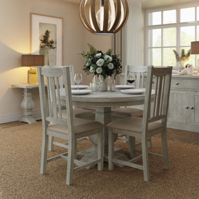 1.2M Round Dining Table Solid Reclaimed Pine With 4 Dining Chairs