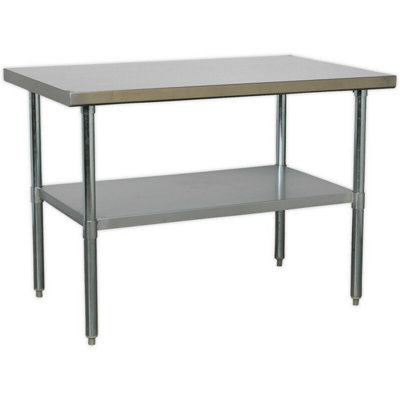 1.2m Stainless Steel Work Bench & Adjustable Storage Shelf - Kitchen Station