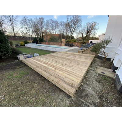 1.2m x 3.0m (4ft x 10ft) Deluxe Wooden Decking Timber Kit - 6x2 Joists - 32mm Thick Timber Decking Boards (Stronger and Tougher) - 6