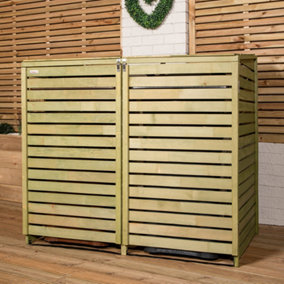 1.34m x 1.2m Large Wooden Outdoor Garden Double Wheelie Bin Store Storage for 2 Bins