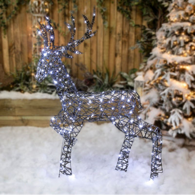 1.35M Grey Wicker Light Up Christmas Reindeer Stag with 200 White or
