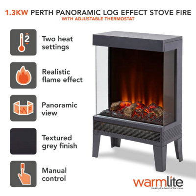 1.3KW Perth Panoramic Log Effect Fire Stove Grey