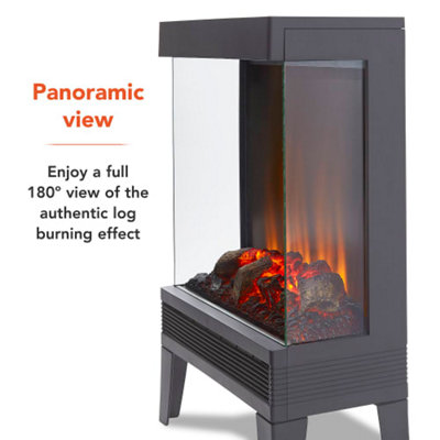 1.3KW Perth Panoramic Log Effect Fire Stove Grey - 5