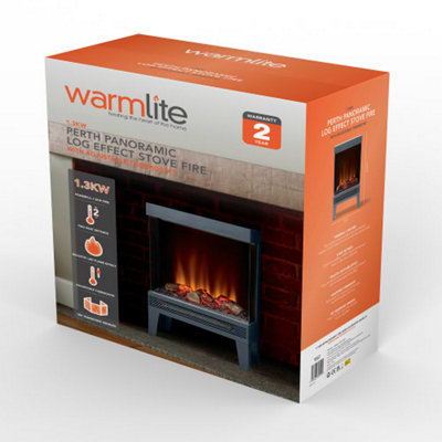 1.3KW Perth Panoramic Log Effect Fire Stove Grey - 9