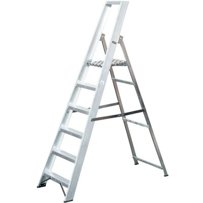 1.3m Aluminium Platform Step Ladders 6 Tread 2.9m Work Height HEAVY ...