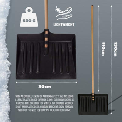 1.3M Snow Shovel - Pusher Scooper Garden Car Spade Winter 130Cm - Heavy Duty Wooden Handle - 7