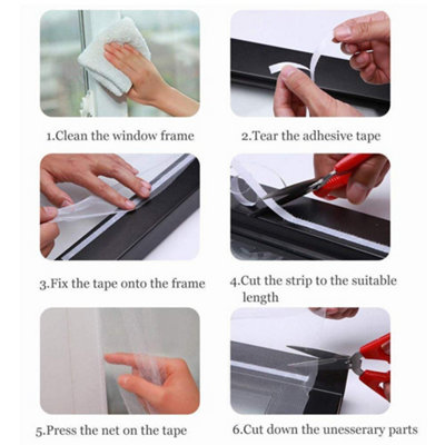 1.3m x 1.5m Mosquito Net for Windows - Window Insect Mosquito Screen Mesh Netting with 1 Roll Self-Adhesive Tape - 6