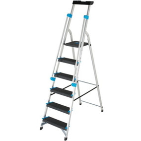 1.3m XL Platform Step Ladders 6 Tread Anti Slip Steps & Tool Tray Aluminium