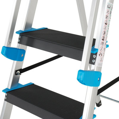 1.3m XL Platform Step Ladders 6 Tread Anti Slip Steps & Tool Tray Aluminium