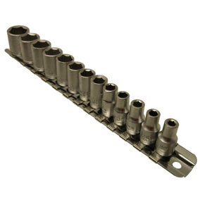 1/4" dr metric shallow sockets 13pc 4mm - 14mm 6 sided single hex On Rail