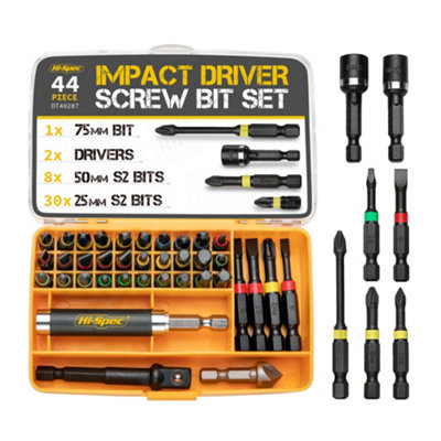 1/4 Impact Drill Screw Driver Nut Bit Magnetic Set Hex Shank 44Pc Hi-Spec