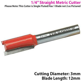 1/4" SHANK 3mm x 12mm Tungsten Carbide Straight Router Bit Worktop Wood Cutter