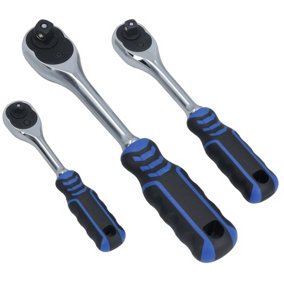 1/4in 3/8in 1/2in Drive Ratchets Straight Handle 90 Teeth Quick Release 3pc Set