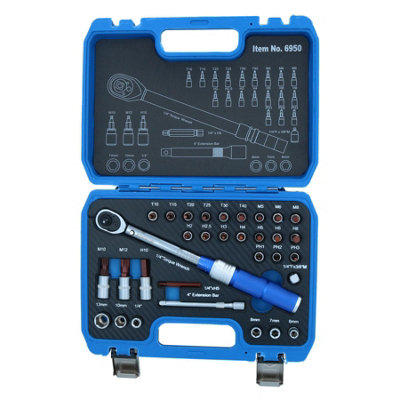 1/4in Drive Torque Wrench 2-24Nm And Bit Socket Set Star Spline