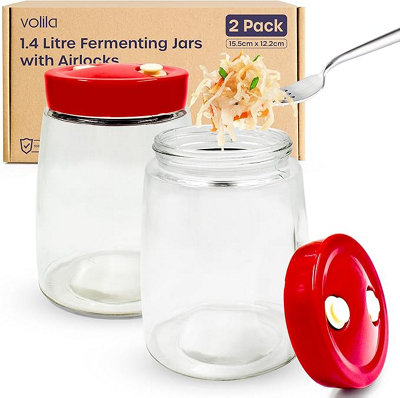 1.4L Fermentation Jars with Airlock - 2 Pack for Kimchi, Kombucha, Sourdough, Sauerkraut - Easy Fermenting