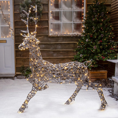 1.4M Brown Wicker Outdoor Light Up Christmas Reindeer Stag with 330 White or Warm White LEDs