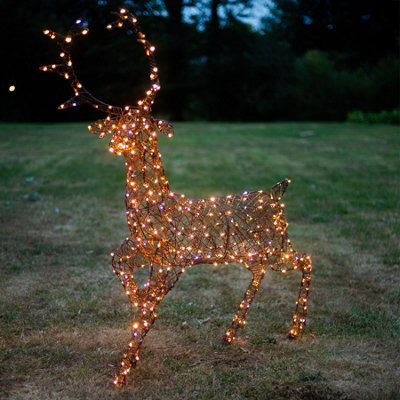 1.4M Brown Wicker Outdoor Light Up Christmas Reindeer Stag with 330 White or Warm White