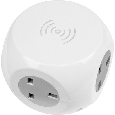1.4m Extension Cable Cube - 3 x 230V Sockets - 5W Wireless Charging Pad & USB - 5