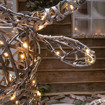 1.4M Grey Wicker Outdoor Light Up Christmas Reindeer Stag with 330 White or Warm White LEDs