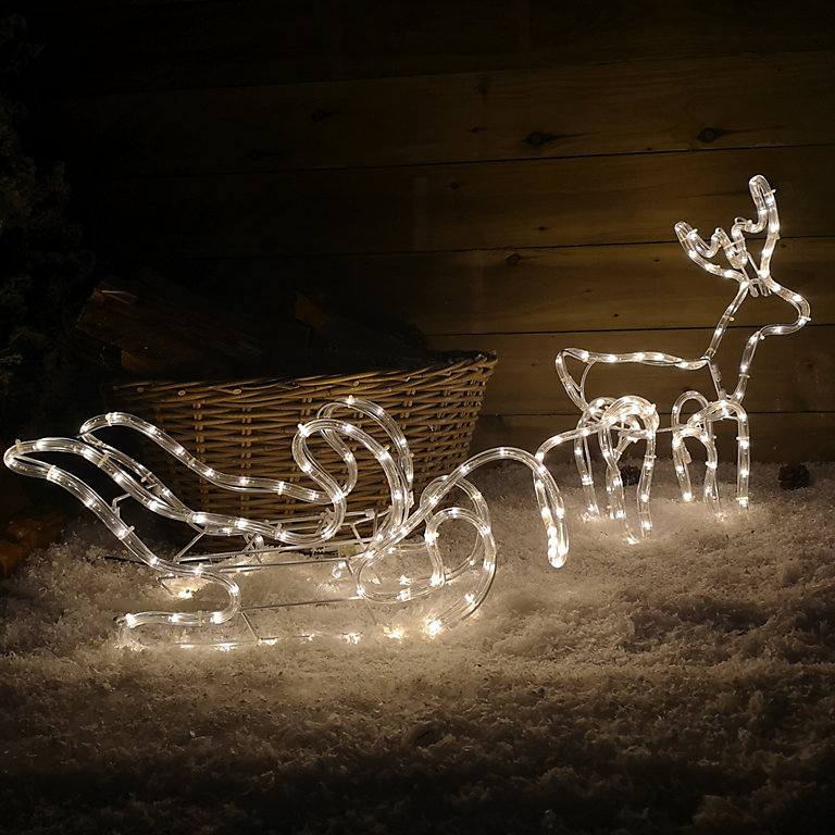 1.4m LED Reindeer with Sleigh Christmas Rope Light Silhouette in Warm White  | DIY at B&Q