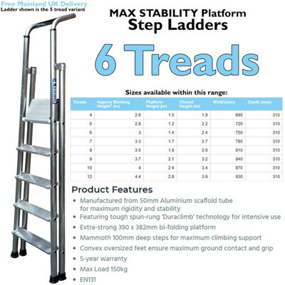 1.4m MAX Stability 6 Tread Aluminium Step Ladder with Anti-Slip Design for DIY Projects