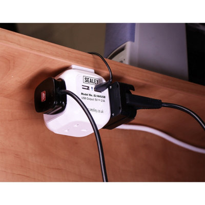 1.4m Space Saving Extension Cable Cube - 4 x 230V Sockets - 2 x USB Sockets