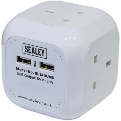 1.4m Space Saving Extension Cable Cube - 4 x 230V Sockets - 2 x USB Sockets - 5