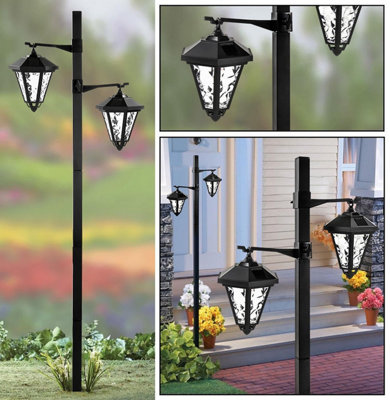 1.4m Twin Head Solar Hanging Post Lights - Vintage Style Outdoor Waterproof Decorative Lamps for Garden Lawn Pathway Driveway