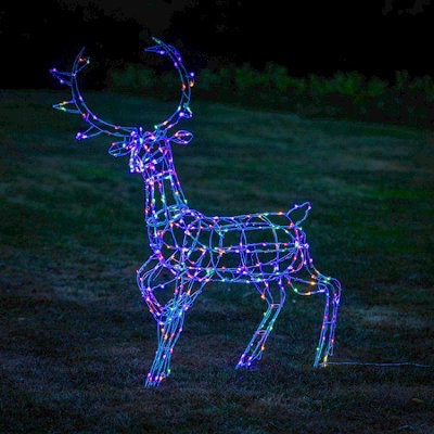1.4M White Wire Light Up Christmas Reindeer Stag with 330 Warm White and Multicoloured LEDs - 3