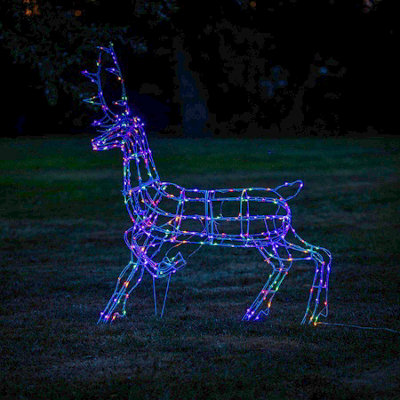 1.4M White Wire Light Up Christmas Reindeer Stag with 330 Warm White and Multicoloured LEDs - 4