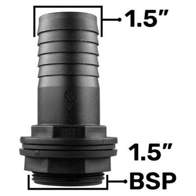 1.5" (40mm) barb Water butt /rain barrel/water storage tank barbed hosetail for overflow/outlet 1.5" bsp thread 48mm hole h