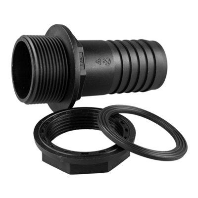 1.5" (40mm) barb Water butt /rain barrel/water storage tank barbed hosetail for overflow/outlet 1.5" bsp thread 48mm hole h - 6
