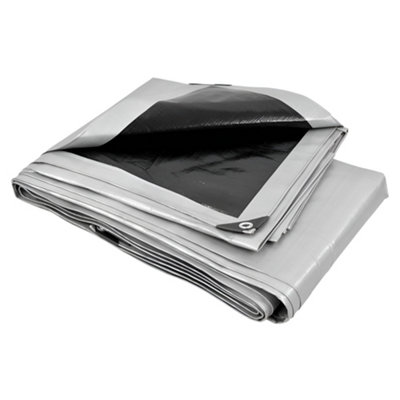 1.5 x 2 m Heavy-Duty Tarpaulin Cover - Silver/Black 260GSM - Waterproof ...