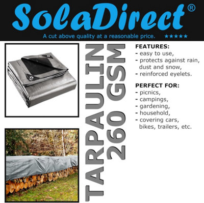 1.5 x 2 m Heavy-Duty Tarpaulin Cover - Silver/Black 260GSM - Waterproof