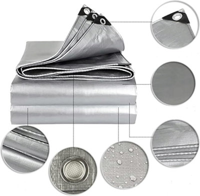 1.5 x 2 m Heavy-Duty Tarpaulin Cover - Silver/Black 260GSM - Waterproof - 3
